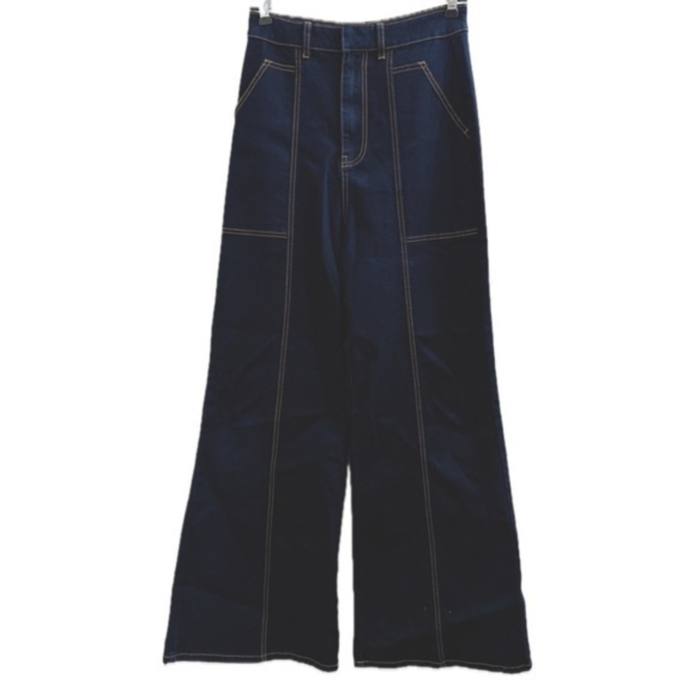 Bagatelle Collection Wide Leg Flare Contrast Stitch Jeans in Dark Wash